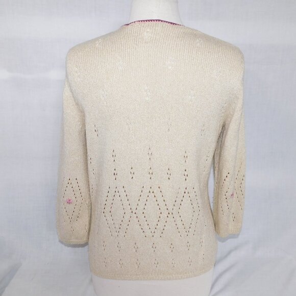 Northern Reflections Womens M Beige Full Zip Cardigan Sweater Ribbon Flowers - Picture 9 of 11